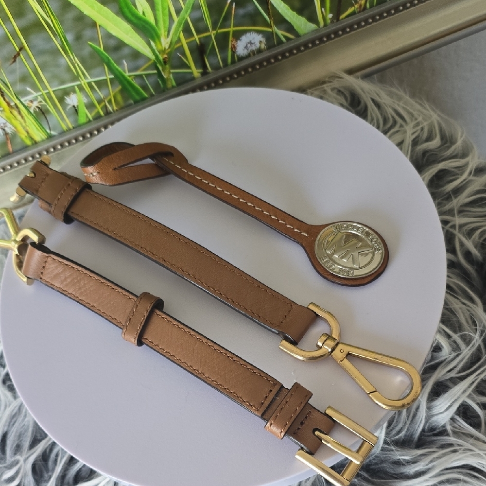 Michael Kors Brown Leather Hang Tag & Extender Strap Set Gold/Silver - Picture 5 of 6